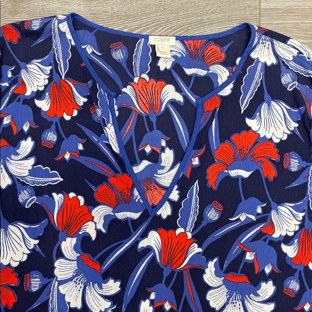 J. Crew Cotton Gauze Tunic V-neck 3/4 Sleeve Floral Print Cover-Up XL